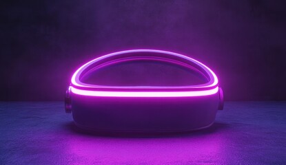 Poster - Futuristic VR headset with neon purple glow on dark background.
