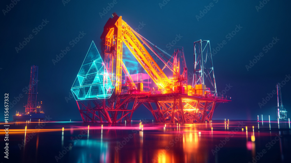 Ilustración de Stock Hologram of an oil pump. An oil rig made up of ...