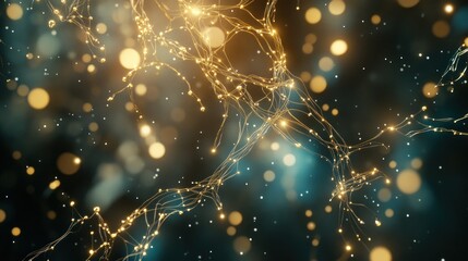 Aufkleber - Abstract gold and teal energy flow with bokeh lights.