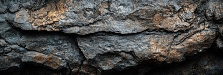 Poster - Dark gray and brown rock face texture.