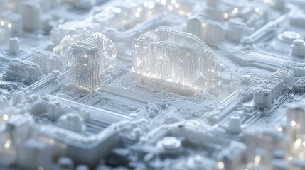 Poster - Abstract white circuit board texture with glowing elements.