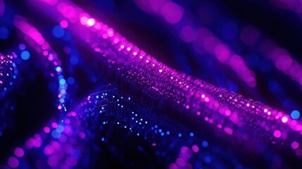 Poster - Abstract purple and blue glowing particle wave background.