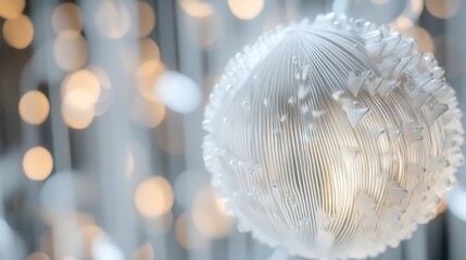 Fototapete - Abstract white sphere with textured surface, glowing from within, bokeh background.