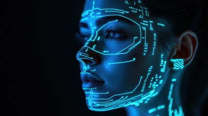 Poster - Woman's face with glowing futuristic circuit lines.