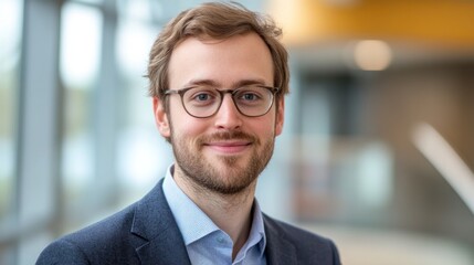 Poster - Portrait of a smiling young businessman wearing glasses.