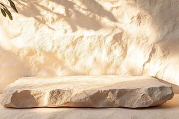 Aufkleber - Sunlit stone platform against a textured wall.
