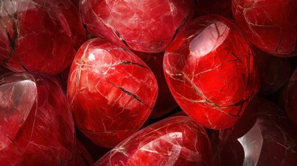Poster - Close-up of tumbled red stones with visible internal cracks and fissures, showing rich color and texture.