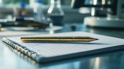 Aufkleber - Gold pencil on notebook in science lab.