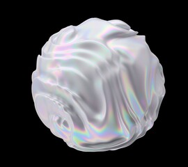 Poster - Abstract 3D illustration of a futuristic glitchy white ball on a dark background. Sphere made of chrome holographic material.