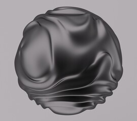 Poster - Black glossy sphere with ripples and distortions on the surface. Abstract 3D illustration of futuristic glitchy blob.
