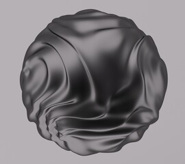 Poster - Black glossy sphere with ripples and distortions on the surface. Abstract 3D illustration of futuristic glitchy blob.