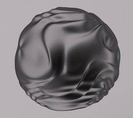 Poster - Black glossy sphere with ripples and distortions on the surface. Abstract 3D illustration of futuristic glitchy blob.