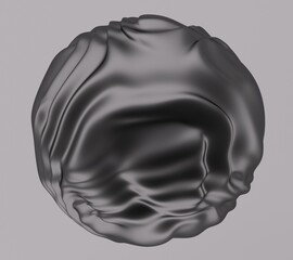 Poster - Black glossy sphere with ripples and distortions on the surface. Abstract 3D illustration of futuristic glitchy blob.