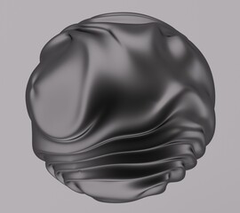 Poster - Black glossy sphere with ripples and distortions on the surface. Abstract 3D illustration of futuristic glitchy blob.