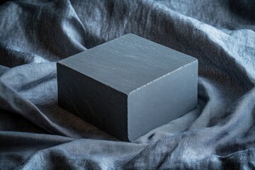 Aufkleber - Dark gray square stone block on crumpled fabric.