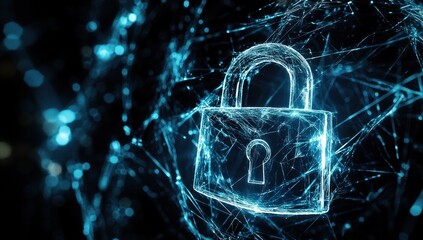 Poster - Digital padlock, cybersecurity concept.