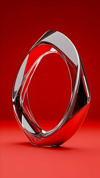 Abstract 3D Red Background Chrome Ring