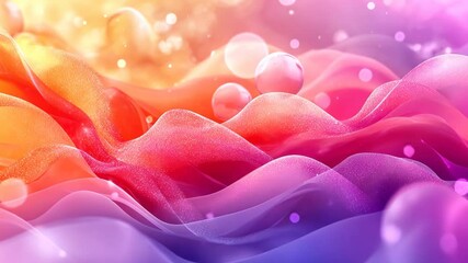 Poster - Colorful abstract waves with bubbles create a dreamy atmosphere in soft pastel shades during sunset