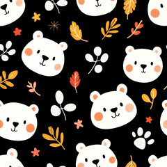 Wall Mural - Playful Polar Bears and Autumn Leaves