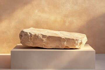 Aufkleber - Beige stone on beige platform against beige wall.