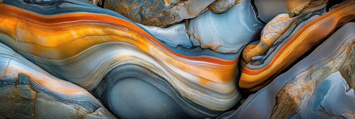 Poster - Abstract swirling orange, blue, and grey stone texture.