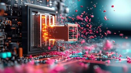 Aufkleber - Explosive data transfer event technology lab digital artwork futuristic environment close-up view innovation