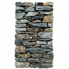 Poster - Close up of a section of stacked slate stone wall, showcasing texture and craftsmanship, isolated on white