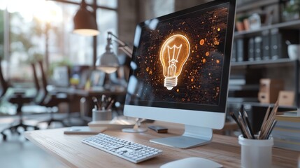 Poster - Innovative ideas showcase modern office space digital display creative environment close-up view inspiration