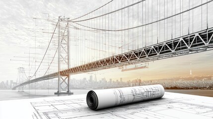 Aufkleber - Bridge construction blueprint design concept.