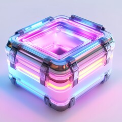 Poster - Glowing neon cube with metallic frame.