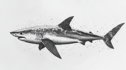 Poster - Hologram shark. Shark of polygons, triangles of points and lines. Shark is a low poly connection structure. Technology concept.
