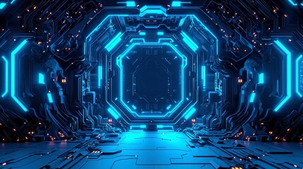 Poster - Futuristic Blue Tech Backgrounds, immersive digital landscapes, sleek design elements, ideal for interactive experiences, modern aesthetics, captivating visual themes.