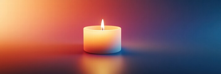 Aufkleber - Soft glow of a lit candle illuminating a serene atmosphere in a dimly lit environment at evening time. Generative AI