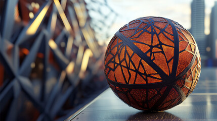 Poster - Hologram basketball. A basketball ball made of polygons, triangles of dots and lines. Basketball is a low-poly compound structure. Technology concept vector.