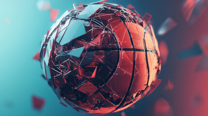 Poster - Hologram basketball. A basketball ball made of polygons, triangles of dots and lines. Basketball is a low-poly compound structure. Technology concept vector.