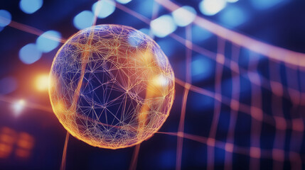 Poster - Hologram volleyball. A volleyball ball made of polygons, triangles of dots and lines. Volleyball icon is a low-poly compound structure. Technology concept vector.