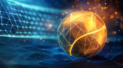 Poster - Hologram volleyball. A volleyball ball made of polygons, triangles of dots and lines. Volleyball icon is a low-poly compound structure. Technology concept vector.