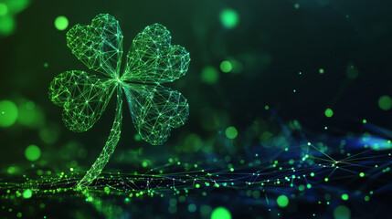 Poster - A hologram of a shamrock background. Shamrock background of polygons, triangles of dots and lines. Shamrock icon is a low-poly compound structure. Technology concept vector.