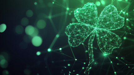 Poster - A hologram of a shamrock background. Shamrock background of polygons, triangles of dots and lines. Shamrock icon is a low-poly compound structure. Technology concept vector.