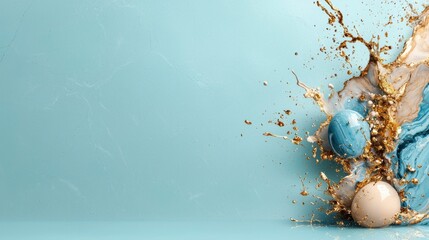 Poster - Dynamic splash of painted eggs studio setting creative photography colorful environment artistic perspective