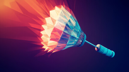Poster - Hologram shuttlecock. Badminton shuttlecock made of polygons, triangles of dots and lines. Badminton shuttlecock icon low poly compound structure. Technology concept vector.