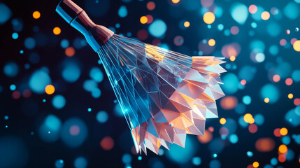 Poster - Hologram shuttlecock. Badminton shuttlecock made of polygons, triangles of dots and lines. Badminton shuttlecock icon low poly compound structure. Technology concept vector.