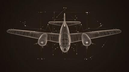 Poster - The hologram vintage airplane. Vintage airplane made of polygons, triangles of dots and lines. The plane icon is a low-poly compound structure. Technology concept vector.