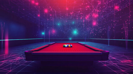 Poster - Hologram snooker. Snooker is made of polygons, triangles of dots and lines. Snooker icon is a low-poly compound structure. Technology concept vector.