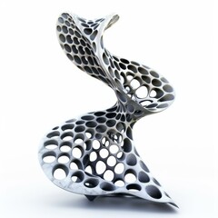 Poster - Rotating porous structure creating a spiral shape on white background