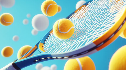 Poster - Hologram tennis. A tennis racket and a ball made of polygons, triangles of dots and lines. Tennis icon is a low-poly compound structure. Technology concept vector.