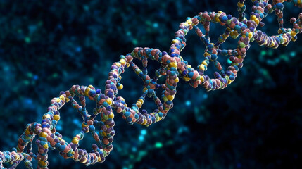 Poster - A DNA hologram. A DNA chain of polygons, triangles of points and lines. DNA icon is a low-poly compound structure. Technology concept vector.