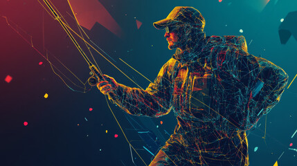 Poster - a hologram of a fisherman. fisherman polygons, triangles points and lines. fishing icon low-poly com
