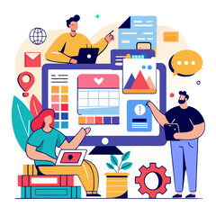 Aufkleber - Designers collaborating on vibrant interface creation in a modern workspace