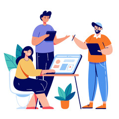 Poster - Designers collaborate on wireframes and prototypes in a modern workspace setting during a brainstorming session